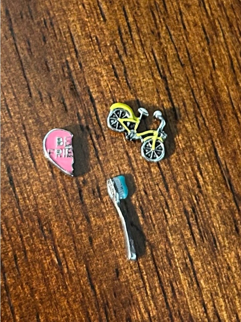 Origami Owl Charms - Yellow Bike, Pink Bestie Heart, Blue Toothbrush